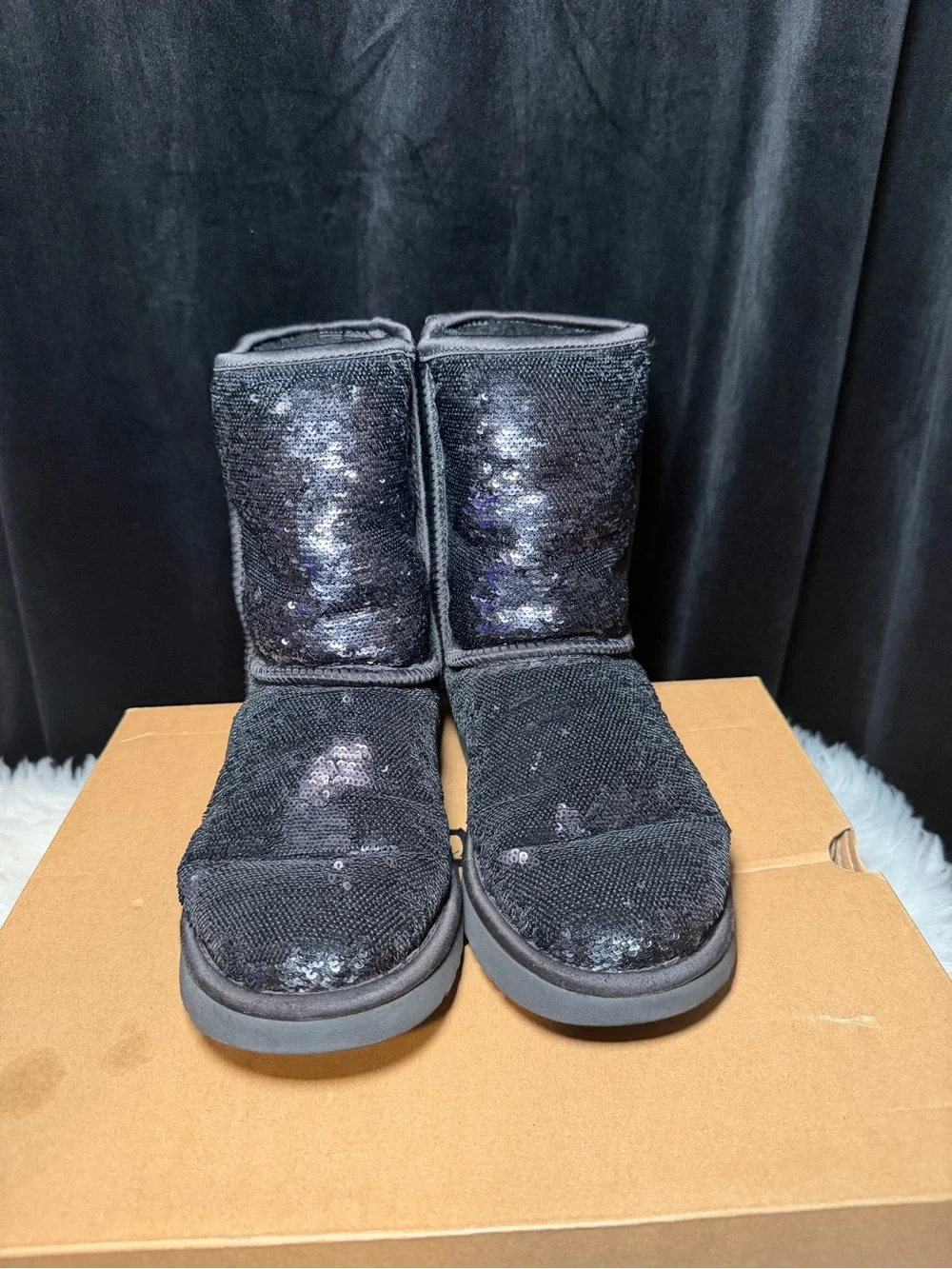 UGG Classic Short Black Sequin Boots - Picture 3 of 11